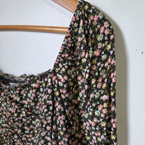 NEVER WORN DRESS FORUM RUCHED SMOCKED DITSY FLORAL BOHO TOP SIZE M - Picture 6 of 13